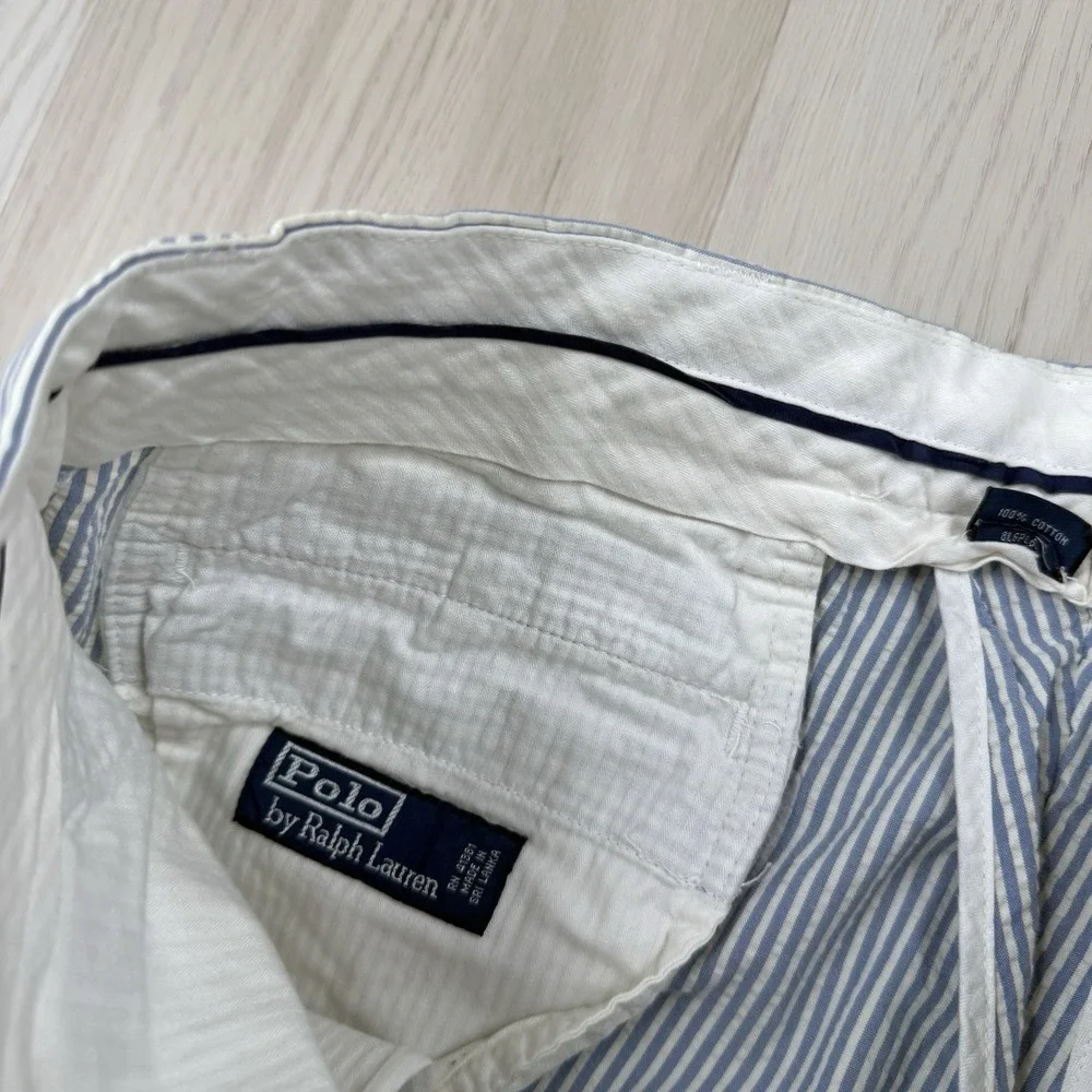 VTG Polo Ralph Lauren Seersucker Pants Mens 34x30 Blue White 100% Cotton
